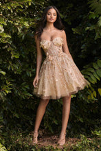 CD 9243 - Glitter Print 3D Floral Homecoming Dress with Sheer Boned Bodice & Lace Up Corset Back Homecoming Cinderella Divine XS CHAMPAGNE 