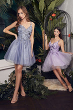 CD 9245 - Glitter Print A-Line Homecoming Dress with 3D Floral Applique & Layered Shimmer Tulle Skirt Homecoming Cinderella Divine XS LAVENDER 