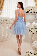 CD 9310 - Short A-Line Homecoming Dress with Lace Embellished Scoop Neck Bodice & Pleat Tiered Tulle Skirt HOMECOMING Cinderella Divine   