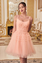 CD 9310 - Short A-Line Homecoming Dress with Lace Embellished Scoop Neck Bodice & Pleat Tiered Tulle Skirt HOMECOMING Cinderella Divine XXS BLUSH 