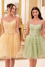 CD 9310 - Short A-Line Homecoming Dress with Lace Embellished Scoop Neck Bodice & Pleat Tiered Tulle Skirt HOMECOMING Cinderella Divine XXS SAGE 