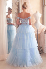 CD 9315 - Off the Shoulders A-Line Prom Gown with Sheer Corset Bodice & Layered Pleated Tulle Skirt PROM GOWN Cinderella Divine   