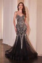 CD 9317 - Bead Embellished Tulle Mermaid Prom Gown with V-Neck & Layered Tulle Skirt PROM GOWN Cinderella Divine Black 4