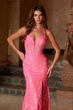 N A1583 - Iridescent Sequin Fit & Flare Prom Gown with Sheer Boned Bodice & Leg Slit