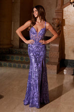 N A1583 - Iridescent Sequin Fit & Flare Prom Gown with Sheer Boned Bodice & Leg Slit PROM GOWN Nox 00 Purple