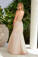 N A1596 - Strapless Shimmer Stretch Fit & Flare Prom Gown with Sheer Boned Beaded Bodice & Leg Slit PROM GOWN Nox