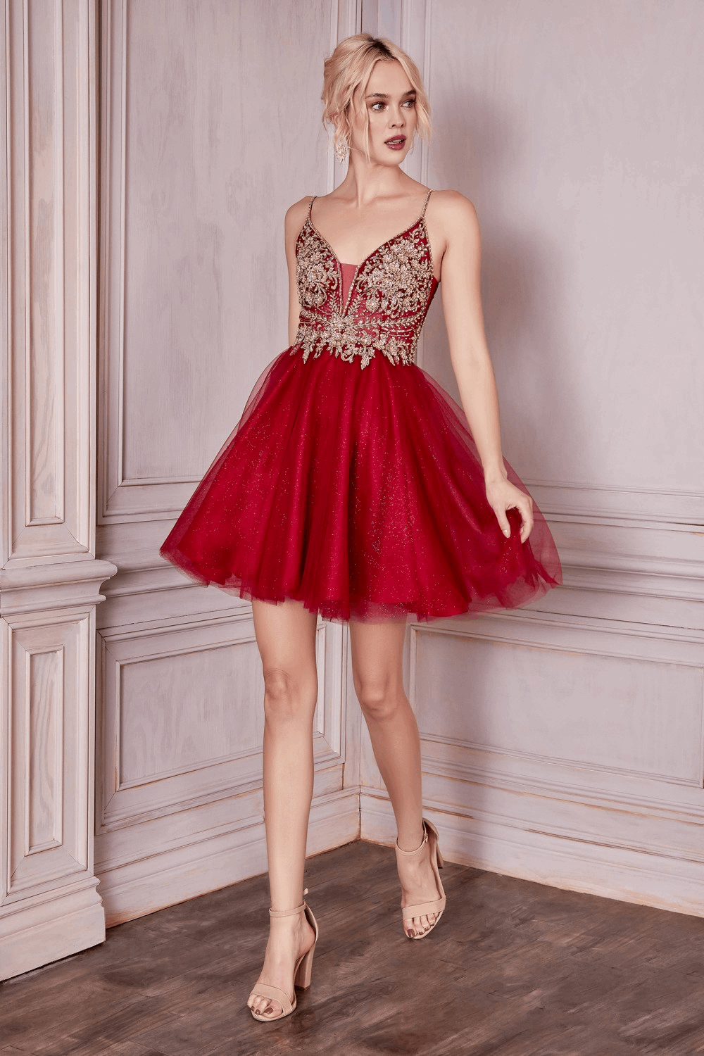 CD CD0190 - A-Line Homecoming Dress with Sheer Lace