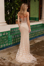 N C1603 - Fully Beaded Fit & Flare Prom Gown with Sheer Boned Bodice & Lace-Up Back PROM GOWN Nox