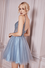 CD CD0190 - A-Line Homecoming Dress with Sheer Lace Embroidered Bodice & Layered Tulle Skirt Homecoming Cinderella Divine XS SMOKY BLUE 