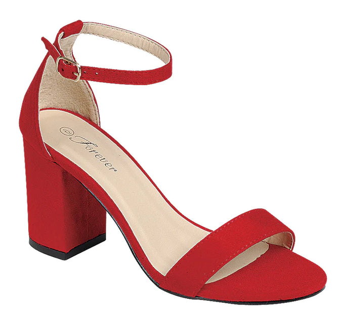 Women's Faux Suede Open Toe Sandal with Ankle Strap & Block Heel WOMENS DRESS SHOES FOREVER 5 RED 
