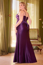 CD CD349C - Plus Size Stretch Satin Fit & Flare Prom Gown with Rhinestone Embellished Boned Corset Bodice Open Lace Up Back Leg Slit & Side Sash PROM GOWN Cinderella Divine   