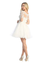 LF 6272 - Long Sleeve Homecoming Dress with Beaded Lace Applique Bodice & Layered Tulle Skirt Homecoming Let's Fashion   