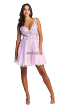 MQ 1863 - Short A-Line Homecoming Dress with 3D Applique Sheer Bodice V-Neck & Layered Tulle Skirt Homecoming Mayqueen   