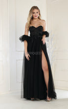 MQ MQ1961 - A-Line Bustier Prom Gown with 3D Floral Applique & Leg Slit PROM GOWN Mayqueen 4 BLACK 