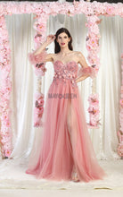 MQ MQ1961 - A-Line Bustier Prom Gown with 3D Floral Applique & Leg Slit PROM GOWN Mayqueen 4 BLUSH 