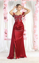 MQ MQ1977 - Fit & Flare Off Shoulder Boned Bodice Prom Gown with Leg Slit PROM GOWN Mayqueen 4 BURGUNDY 