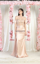 MQ MQ1977 - Fit & Flare Off Shoulder Boned Bodice Prom Gown with Leg Slit PROM GOWN Mayqueen 4 CHAMPAGNE 