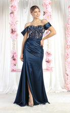 MQ MQ1977 - Fit & Flare Off Shoulder Boned Bodice Prom Gown with Leg Slit PROM GOWN Mayqueen 4 TEAL BLUE 