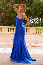 N R1689 - Satin Fit & Flare Prom Gown with Sequin Appliqued Bodice Lace-Up Back & Leg Slit PROM GOWN Nox