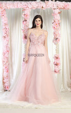 MQ 8024 - A-Line Plunging Neckline Prom Gown with 3D Applique Bodice PROM GOWN Mayqueen   