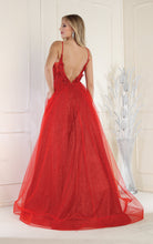 MQ 8024 - A-Line Plunging Neckline Prom Gown with 3D Applique Bodice PROM GOWN Mayqueen   