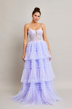 BC SP89984 - Layered Ruffle Tulle Ball Gown with Sheer Beaded Boned Lace Bodice PROM GOWN Bicici & Coty XS LILAC 