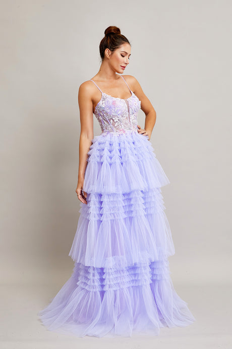 BC SP89984 - Layered Ruffle Tulle Ball Gown with Sheer Beaded Boned Lace Bodice PROM GOWN Bicici & Coty   
