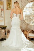 AC 7090 - Strapless Beaded Lace Fit & Flare Prom Gown with Plunging V-Neck Bodice & Lace Up Back Prom Gown Amelia Couture