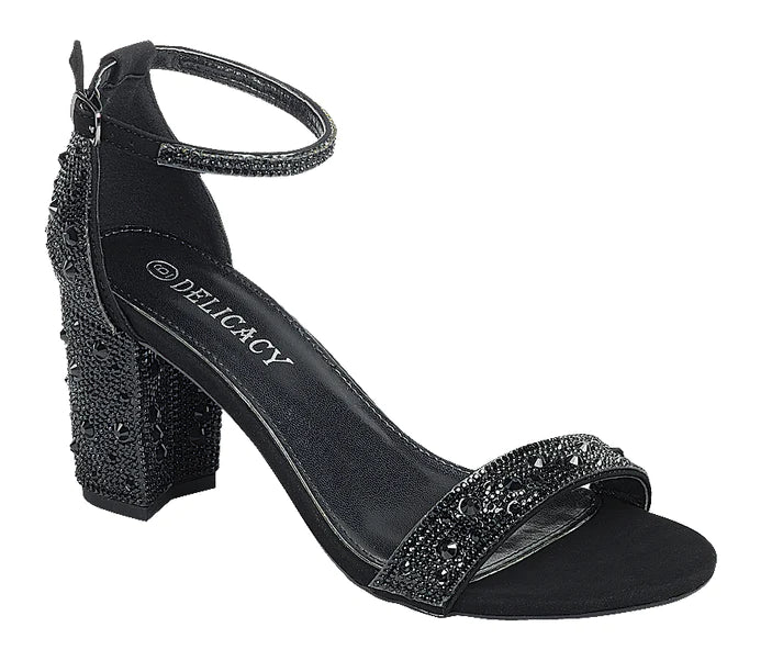 Women s Rhinestone Embellished Block Heel with Ankle Strap Open Toe Diggz Formals