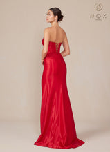 N T1489 - Strapless Stretch Satin Fit & Flare Prom Gown with Ruched Sweetheart Bodice Lace-Up Back & Leg Slit PROM GOWN Nox