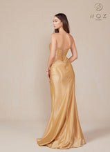 N T1489 - Strapless Stretch Satin Fit & Flare Prom Gown with Ruched Sweetheart Bodice Lace-Up Back & Leg Slit PROM GOWN Nox