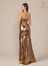 N T1499 - Strapless Stretch Metallic Fit & Flare Prom Gown with Boned Bodice & Lace-Up Back PROM GOWN Nox