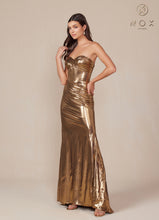 N T1499 - Strapless Stretch Metallic Fit & Flare Prom Gown with Boned Bodice & Lace-Up Back PROM GOWN Nox