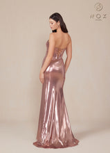 N T1499 - Strapless Stretch Metallic Fit & Flare Prom Gown with Boned Bodice & Lace-Up Back PROM GOWN Nox