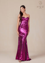 N T1499 - Strapless Stretch Metallic Fit & Flare Prom Gown with Boned Bodice & Lace-Up Back PROM GOWN Nox