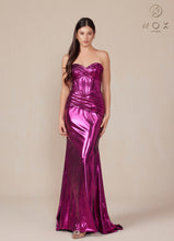 N T1499 - Strapless Stretch Metallic Fit & Flare Prom Gown with Boned Bodice & Lace-Up Back PROM GOWN Nox 00 Magenta