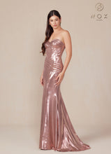 N T1499 - Strapless Stretch Metallic Fit & Flare Prom Gown with Boned Bodice & Lace-Up Back PROM GOWN Nox