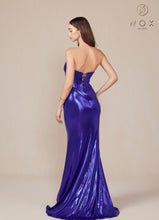 N T1499 - Strapless Stretch Metallic Fit & Flare Prom Gown with Boned Bodice & Lace-Up Back PROM GOWN Nox