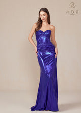 N T1499 - Strapless Stretch Metallic Fit & Flare Prom Gown with Boned Bodice & Lace-Up Back PROM GOWN Nox