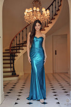 N T1499 - Strapless Stretch Metallic Fit & Flare Prom Gown with Boned Bodice & Lace-Up Back PROM GOWN Nox