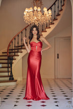 N T1500 - Strapless Stretch Satin Fit & Flare Prom Gown with Boned Bodice & Lace-Up Back PROM GOWN Nox