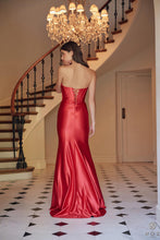 N T1500 - Strapless Stretch Satin Fit & Flare Prom Gown with Boned Bodice & Lace-Up Back PROM GOWN Nox