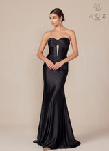 N T1500 - Strapless Stretch Satin Fit & Flare Prom Gown with Boned Bodice & Lace-Up Back PROM GOWN Nox 00 Black