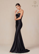 N T1500 - Strapless Stretch Satin Fit & Flare Prom Gown with Boned Bodice & Lace-Up Back PROM GOWN Nox