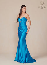 N T1500 - Strapless Stretch Satin Fit & Flare Prom Gown with Boned Bodice & Lace-Up Back PROM GOWN Nox