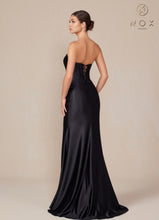 N T1500 - Strapless Stretch Satin Fit & Flare Prom Gown with Boned Bodice & Lace-Up Back PROM GOWN Nox