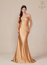 N T1500 - Strapless Stretch Satin Fit & Flare Prom Gown with Boned Bodice & Lace-Up Back PROM GOWN Nox 00 Gold