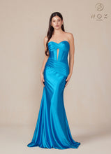 N T1500 - Strapless Stretch Satin Fit & Flare Prom Gown with Boned Bodice & Lace-Up Back PROM GOWN Nox 00 Ocean Blue