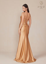 N T1500 - Strapless Stretch Satin Fit & Flare Prom Gown with Boned Bodice & Lace-Up Back PROM GOWN Nox