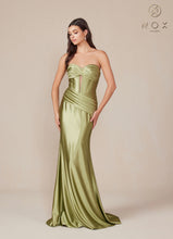 N T1500 - Strapless Stretch Satin Fit & Flare Prom Gown with Boned Bodice & Lace-Up Back PROM GOWN Nox